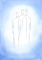 Pyhä kolminaisuus, yksi Jumala, kolme persoonaa, asuu kristityn sielussa häikäisevässä loistossa, 2002 (w/c paperilla)