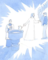 Meidän on selitettävä kristillisen uskon ainutlaatuisuus ja vältettävä "välinpitämättömyyttä", 2005 (akvarelli paperille).