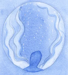 Sydämessäni "avun tarpeessa olevat" ihmiset ovat kuin kipinöitä liekin sisällä, Jumalan luo kohoavan rukouksen liekin vangittuina., 2001 (w/c paperilla)