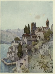Corenno, Lago di Como, kuvitus Richard Bagotin teoksesta "Italian järvet".