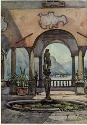 Loggia, Villa Pliniana, Comojärvi, Kuvitus Richard Bagotin teoksesta Italian järvet