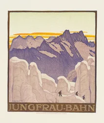 Jungfrau-Bahn, juliste, joka mainostaa Jungfrau-vuoristorautatietä (värilitho)