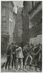 Les Affiches - kuvitus rikostarinasta, 1800-luku (bw-kaiverrus)