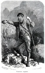 Émile Bayardin muotokuva englantilaisesta turistista - matkailu 1800-luvulla - kuvitus kirjasta "Kansojen tavat ja luonteet", vuoden 1884 painos