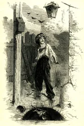 Victor Hugo: "Kurjat". Gavroche, pariisilainen lapsi. Émile Bayardin kuvitus.