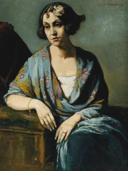 Nuoren naisen muotokuva kyynärpäähän nojaa; Nuoren tytön muotokuva nojaten, 1928
