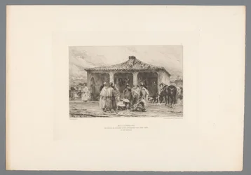 Ryhmäsotilas leirillä Metz 8. lokakuuta 1870/ Yksittäisten ratsuväen sotilaiden bivouac Place Saint Simonilla Fort Moselissa (otsikko esineessä) France etsen uit 1875 (sarjan nimi) Etsaus vuonna 1875 (sarjan nimi)