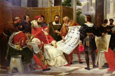 Paavi Julius II määrää Bramanten, Michelangelon ja Rafaelin rakentamaan Vatikaanin ja Pietarinkirkon, 1827 (yksityiskohta teoksesta 157491)
