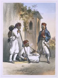 Nizamior, Turkin armeijan säännölliset joukot Kankassa, kuva "Niilin laaksosta", kaiverrus Mouilleron, pub. Lemercier, 1848