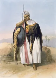 Soturi Amharasta Etiopiasta, kuvitus "Niilin laaksosta", kaivertanut Adolphe Rouergue (1810-s.1870) pub. Lemercier, 1848