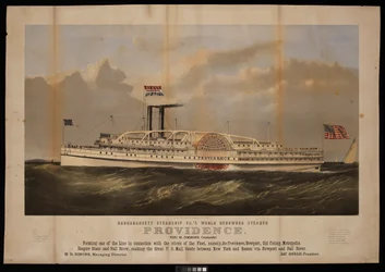 Narragansett steamiship Co:n maailmankuulu höyrylaiva Providence Benj M Simmons. Commander... (litografia)