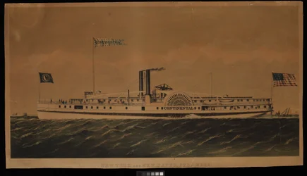 New Yorkin ja New Havenin höyrylaivat Continental (litografia, värillinen)