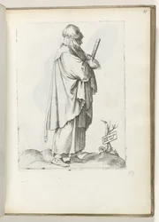 Espanjalainen maalaisnainen (otsikko esineessä) Vrouw naar rechts, gekleed espanjaksi kleding ca. 1550 Aikamme eri kansojen asenteet (sarjan nimi)