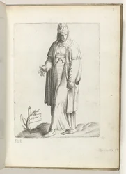 Espanja (otsikko esineessä) Vrouw espanjaksi kleding. noin 1550 Aikamme eri kansojen asenteet (sarjan nimi)