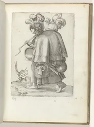 Saksalaisen sotilaan vaimo (nimi esineessä) Duitse soldatenvrouw, gekleed volgens de mode van ca. 1550 Aikamme eri kansojen asenne