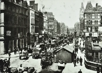 New Bridge Street, näkymä Ludgate Circukseen, Lontoon kaupunkiin, 1890