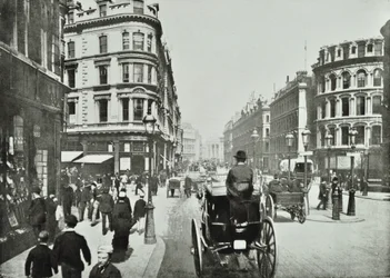 Queen Victoria Street, katsoen itään Queen Streetiltä, Lontoon City, 1890