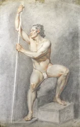Mies alaston pitelee sauvaa, n. 1770 (värilliset liidut paperilla)