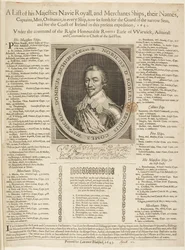 Naval Shipping Llisting, jossa on muotokuva Earl of Warwickista