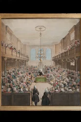 Näkymä House of Lordsista, kaiverrettu B. Cole (fl.1748-75) (käsinvärinen kaiverrus)