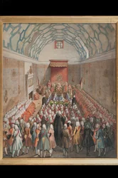 Näkymä House of Lordsista, kaiverrus Benjamin Cole (fl.1748-75) n.1755 (käsinvärinen kaiverrus)