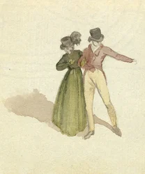 Pari kiertelevä, n.1825 (wc paperilla)
