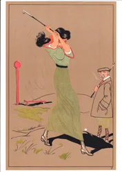 Printti kahdesta golfaajasta koomissa ja humoristisissa asennoissa, n. 1920