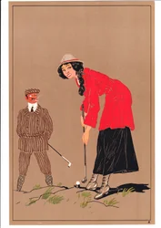 Printti kahdesta golfaajasta koomissa ja humoristisissa asennoissa, n. 1920