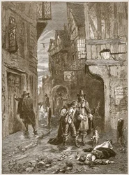 Katu Lontoossa suuren ruton aikana, kuvitus Cassells Illustrated History of Englandista (seepiakuva)