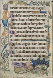 Lisätä. 42130, f.182v Psalmi 103, groteskeilla, "Luttrell Psalter", n. 1325-35 (vellum)