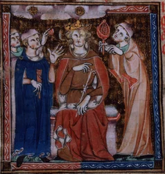 Lisää 47680 f.53v King, joka neuvoo astrologeja terveydestä, De Secretis Secretorum -sivustolta