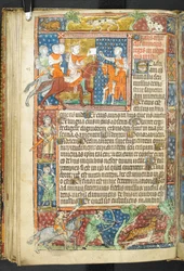 Afegeix MS 47680, f.40v, King (Alexander) i Aristòtil lliurant una carta a un missatger, de Secretum Secretorumfinnish