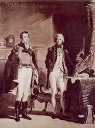 Amiraali Nelson (1758-1805) eversti Sir Arthur Wellesleyn (1769-1852) Wellingtonin herttuan kanssa