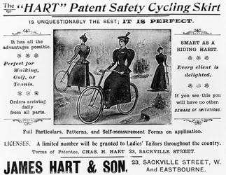 Mainos The Hart Patent Safety Cycling Skirt, n.1897 (painettu paperi).