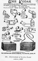 Ensimmäisen Kodak-kameran mainos, 1888
