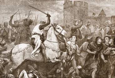 Varhainen paavin ristiretki valdolaisia vastaan, esimerkki James Aitken Wylien (1808-1890) teoksesta "Protestantismin historia", pub. 1878 (kaiverrus)