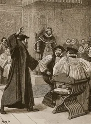 Andrew Melville ennen Scottish Privy Councilia, kuvitus Cassells Illustrated History of Englandista (seepiakuva)