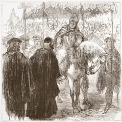 Arkkipiispa Arundel Oxfordissa, kuvitus James Aitken Wylien (1808-1890) teoksesta The History of Protestantism, pub. 1878