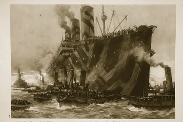 USA:n kuljetusalusta Leviathan, aiempi saksalainen linja-alus, Vaterland, saapui Ranskaan 12 000 amerikkalaissotilaan kanssa, 1914-1919