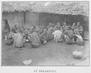 At Breakfast, kuvitus teoksesta "Afrikassa metsässä ja viidakossa: tai kuusi vuotta jorubien keskuudessa", pastori Richard H. Stone, n. 1899 (fotomekaaninen tuloste)