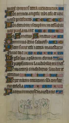 Bas-de-page-kohtaus, jossa Thomas Becket ja seuralaiset ylittävät Englannin kanaalin veneessä matkustaessaan maanpakoon Ranskaan, kuvitus "Kuningatar Maria Psalterista", n. 1310-20 (vellum)