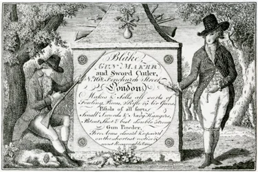 Blake, Gunmaker ja Sword Cutler, asekotelon etiketti (kaiverrus)