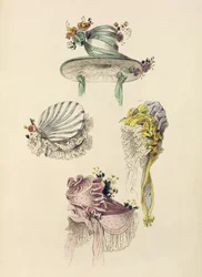 Konepellit tilaisuuteen, muotilevy Ackermanns Repository of Artsilta