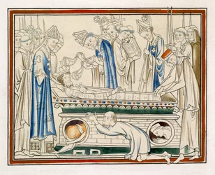 Edward Tunnittajan hautaus, kuvitus faksimilestä julkaisusta "The Life of St Edward the Confesor"