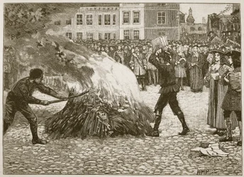 Burning of Blounts -lehtinen, Common Hangman, kuvitus Cassells Illustrated History of Englandista (seepiakuva)