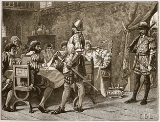 FitzGeraldien vangitseminen, kuvitus Cassells Illustrated History of Englandista (seepiakuva)