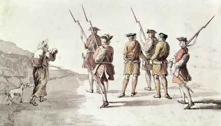 Kapinallisen vangitseminen, Simon Fraser, Lord Lovat (1667?-1747) (akvarelli paperille)