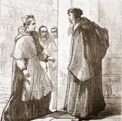 Kardinaali Sadoleto vierailee Calvinissa, kuvitus James Aitken Wylien (1808-1890) teoksesta The History of Protestantism, pub. 1878