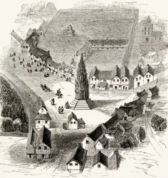 Charing Cross, Lontoo, 1500-luvulla, noin 1865 (puukaiverrus)