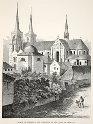 Roeskilden kirkko ja Tanskan kuninkaiden hautatalo, Edward VII:n ja tanskalaisen Alexandran häämuistomerkistä, pub. 1864 (puukaiverrus)
